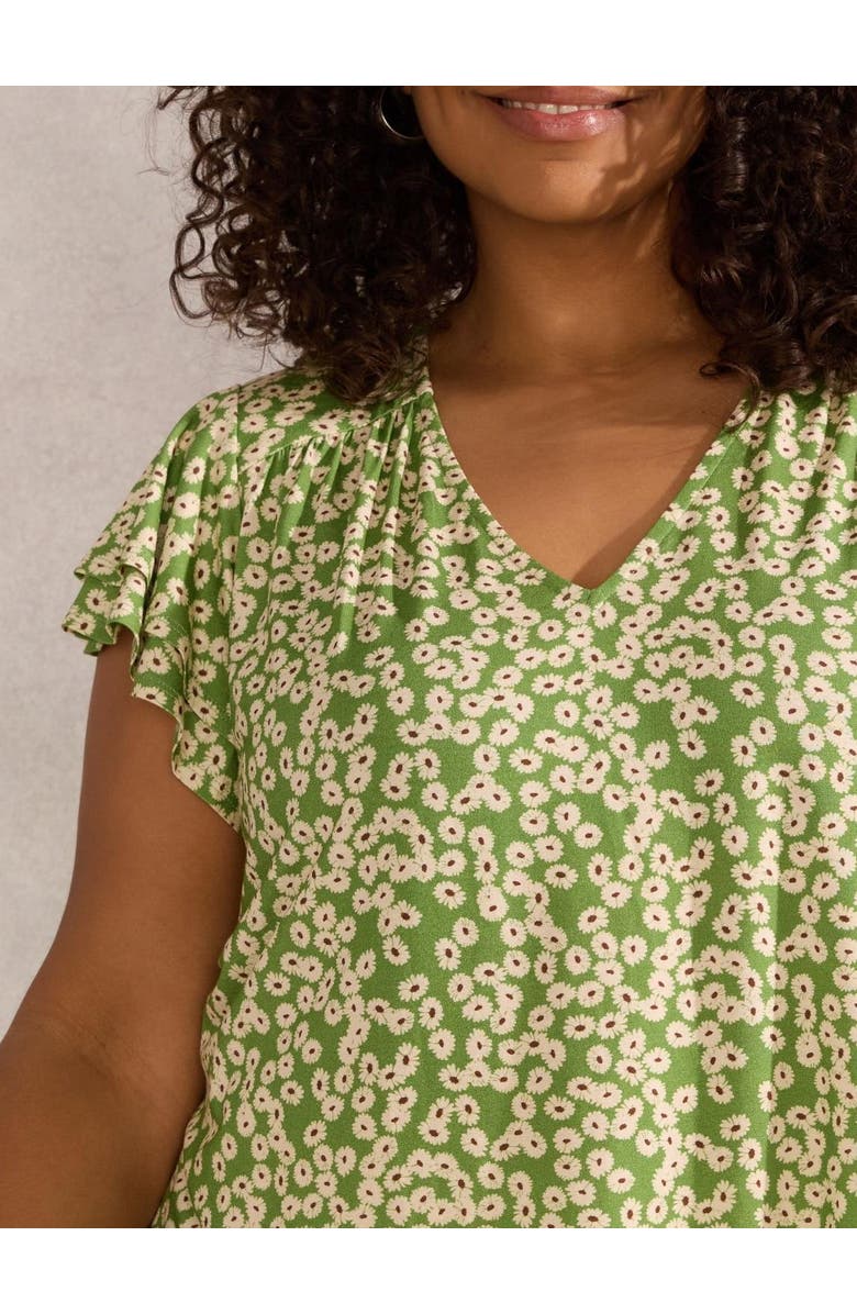 Live Unlimited Ditsy Jersey Flutter Sleeve Top, Alternate, color, Green