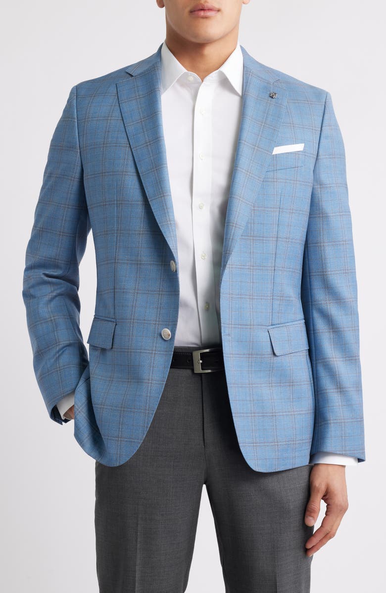 BOSS Hutson Plaid Virgin Wool Sport Coat, Main, color, Open Blue