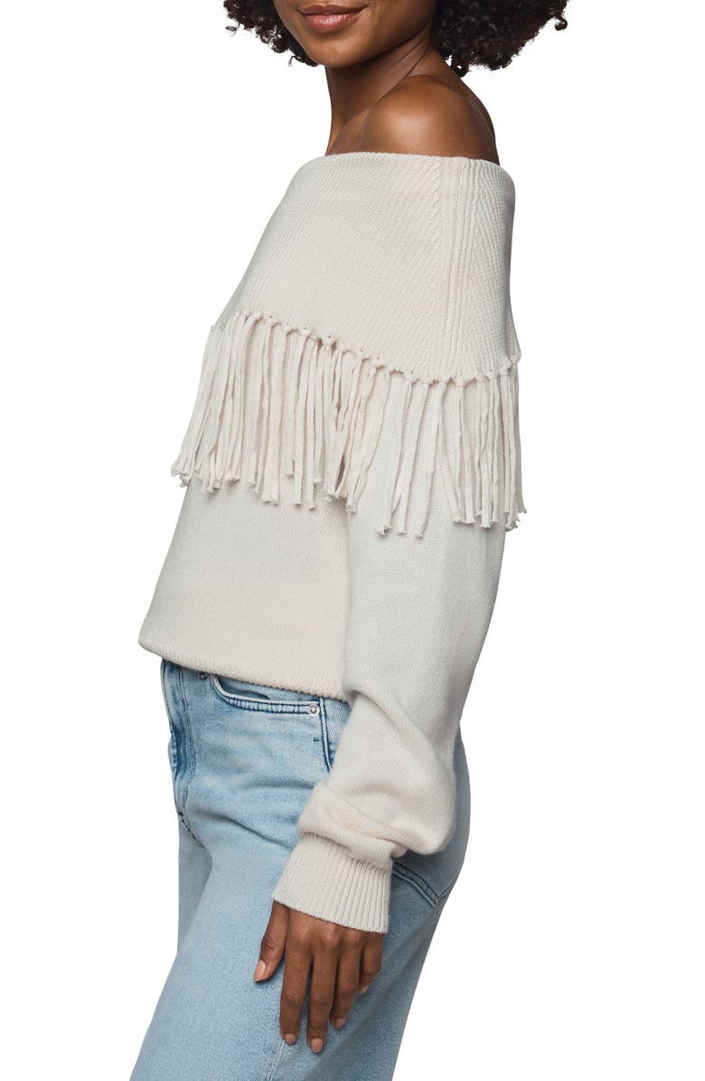 Splendid Simone Fringe Off the Shoulder Sweater, Alternate, color, Pale Oak