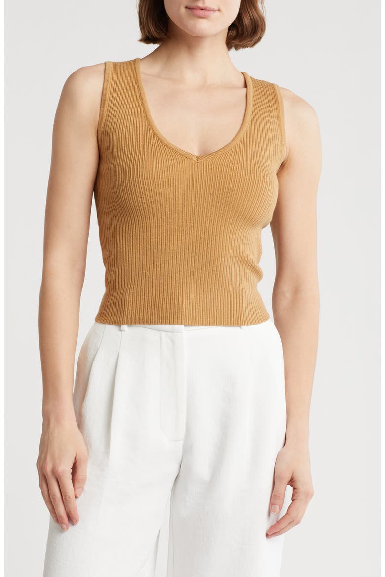 Sandy V-Neck Sweater Tank, Main, color, SAND