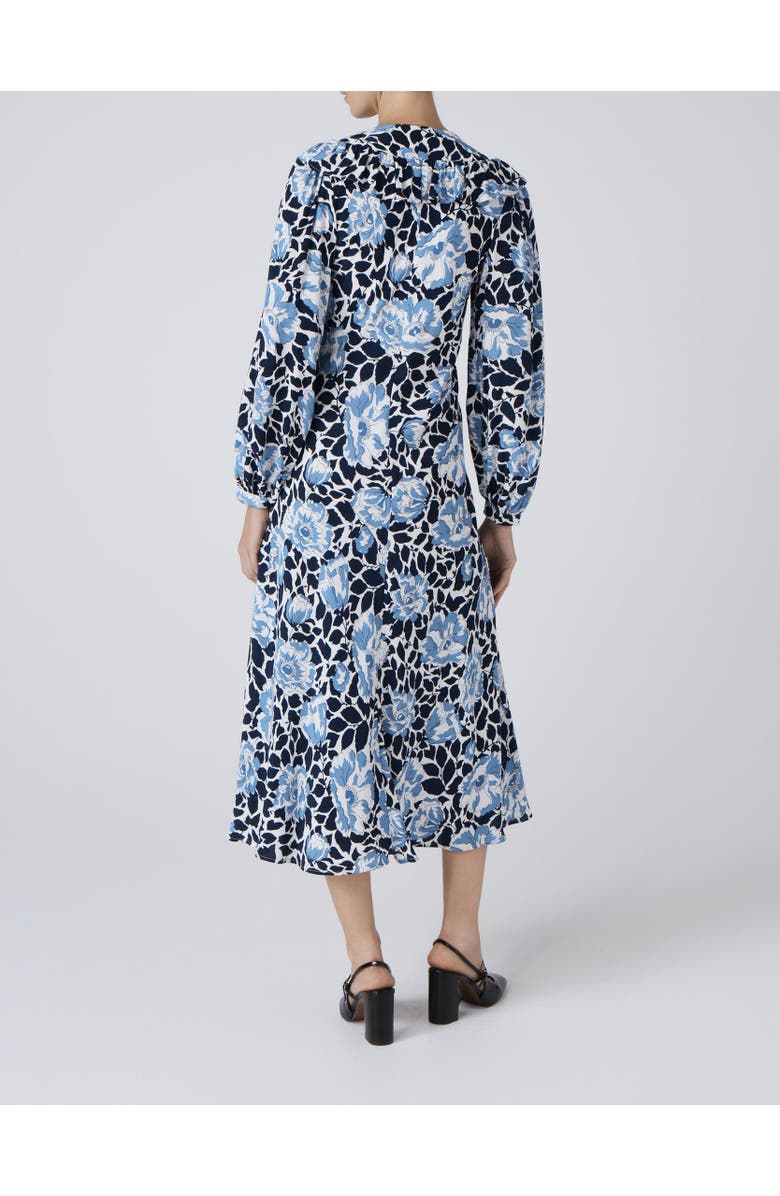 Ghost London Noa Floral Crepe V Neck Midi Dress, Alternate, color, Blue Floral