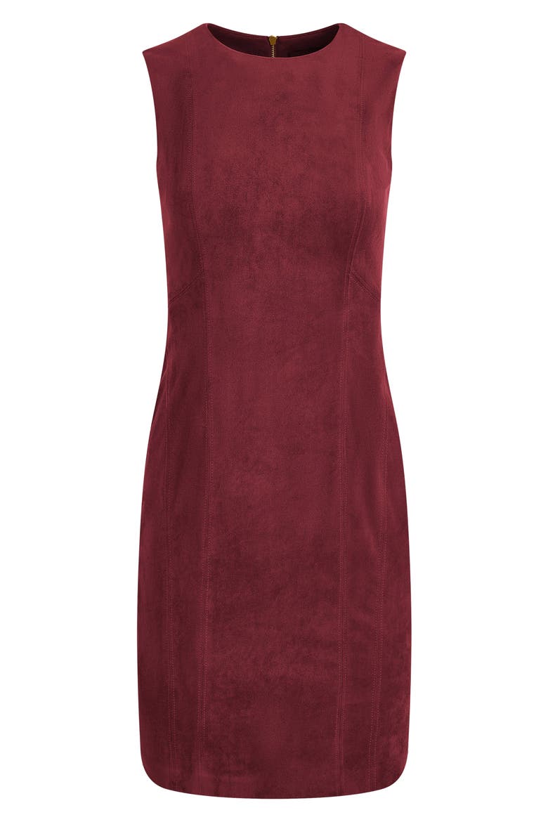 Sleeveless Faux Suede Sheath Dress, Alternate, color, BLK CHERRY