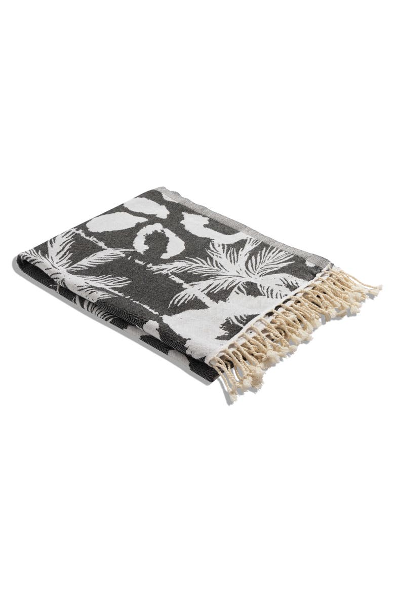 Leopard Palm Organic Turkish Towel, Alternate, color, Black