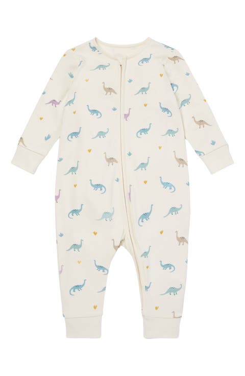 Clever Dino Print Zip Fitted One-Piece Pajamas
