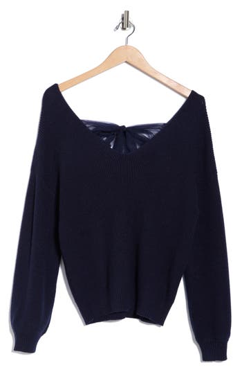 Blu Pepper Bow V-neck Sweater In Blue