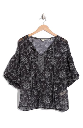 Max Studio Puff Sleeve Pintuck Top In Black/cream