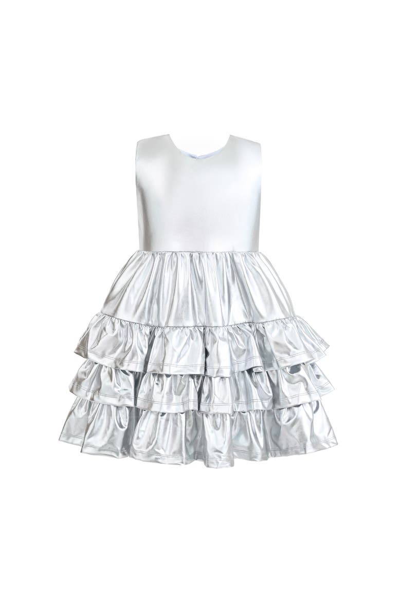 Satin Ruffle Party Dress, Alternate, color, Silver