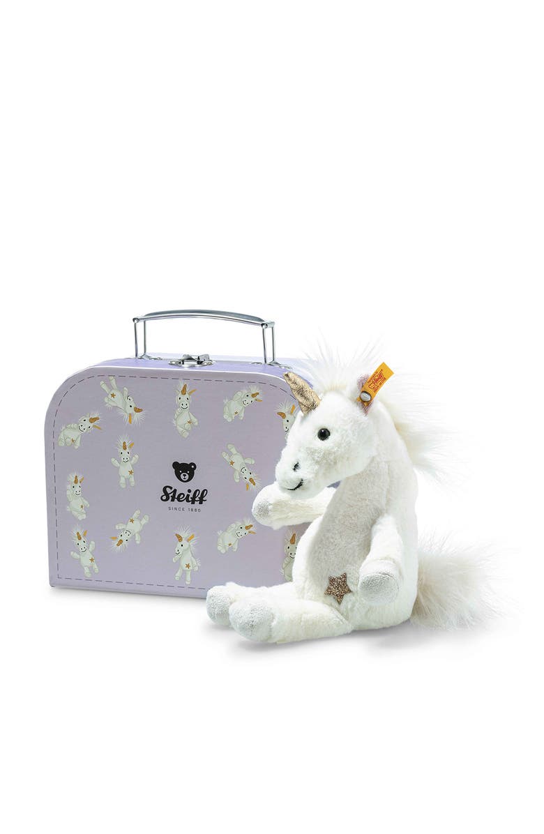 Steiff Unica Unicorn Stuffed Animal & Suitcase, Alternate, color, Ivory/ Purple
