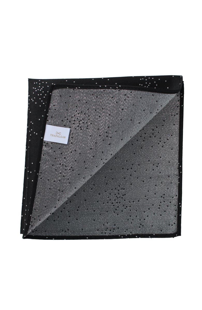 Trafalgar Mystere Metallic Star Light 12 x 12 Silk Pocket Square, Alternate, color, Black