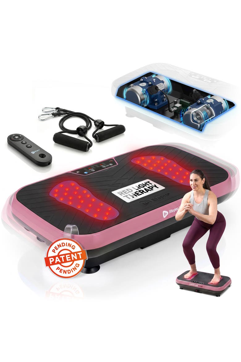 VibraRed Vibration Plate with Red Light 99 Speeds & Resistance Bands, Main, color, Pink
