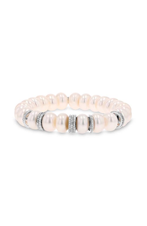 Sheryl Lowe Pearl 11mm Bead Bracelet With 9 Diamond Rondelles