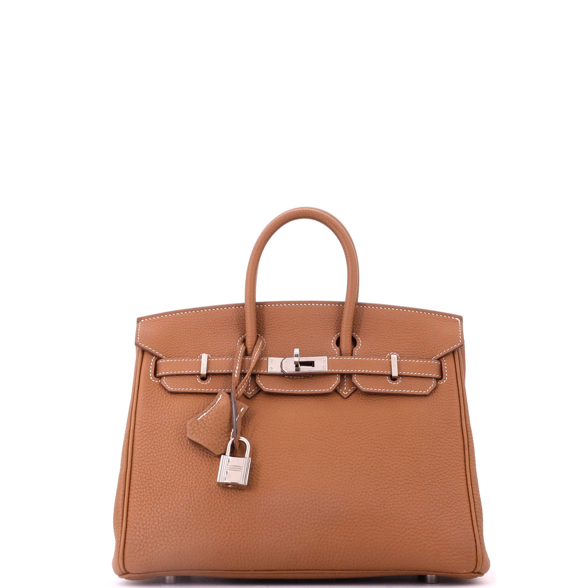 Birkin Handbag Brown Togo with Palladium Hardware 25, Main, color, Metallic Gold