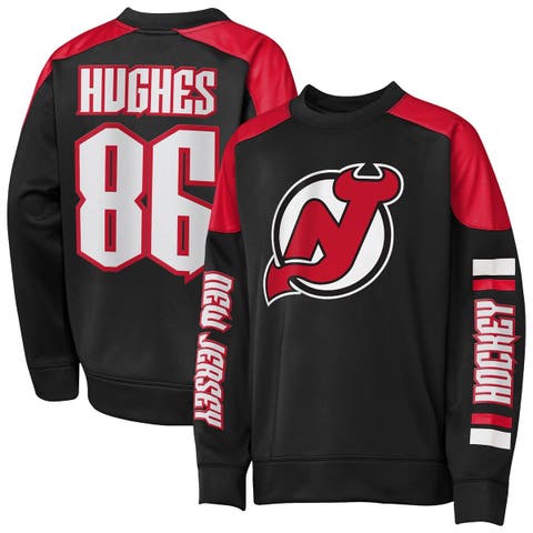 Youth Outerstuff Jack Hughes Black New Jersey Devils Best Defense Name & Number Crewneck Sweatshirt