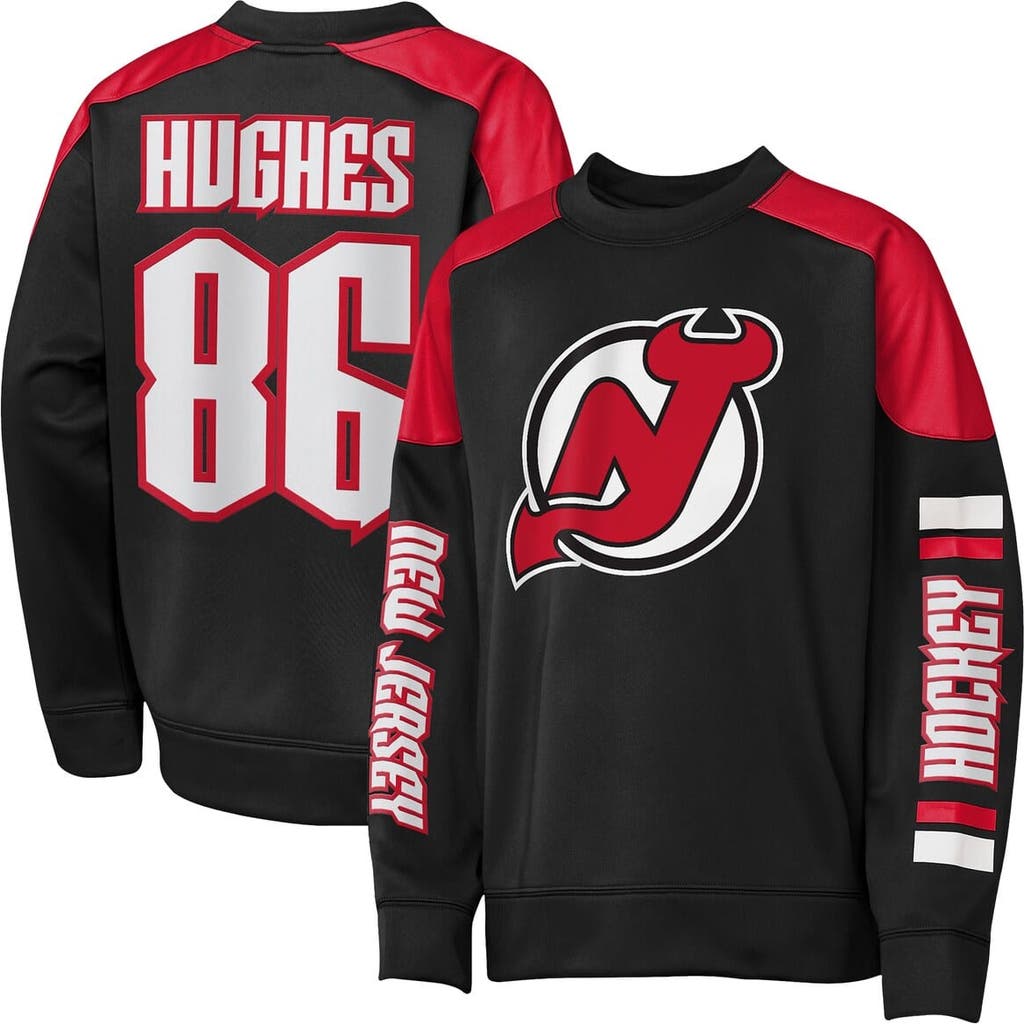 Outerstuff Kids' Youth Jack Hughes Black New Jersey Devils Best Defense Name & Number Crewneck Sweatshirt