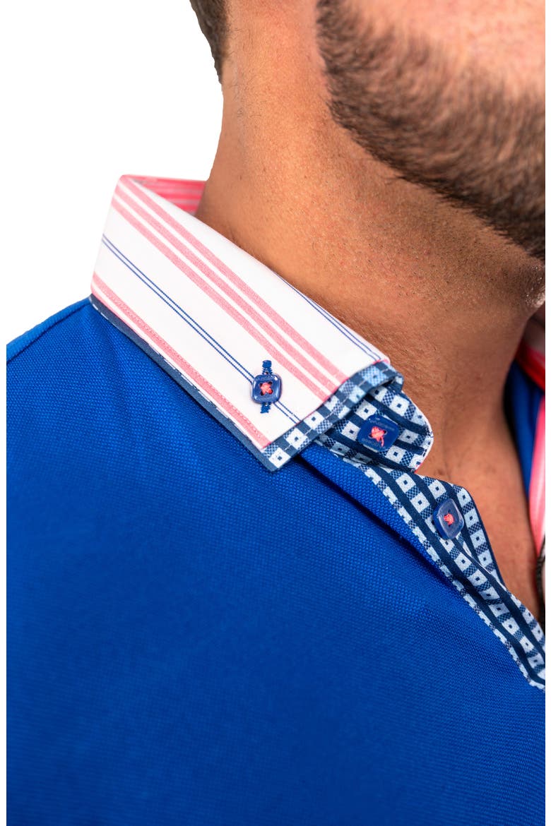 Mozartsolidstripe Blue Button-Down Piqué Polo, Alternate, color, BLUE