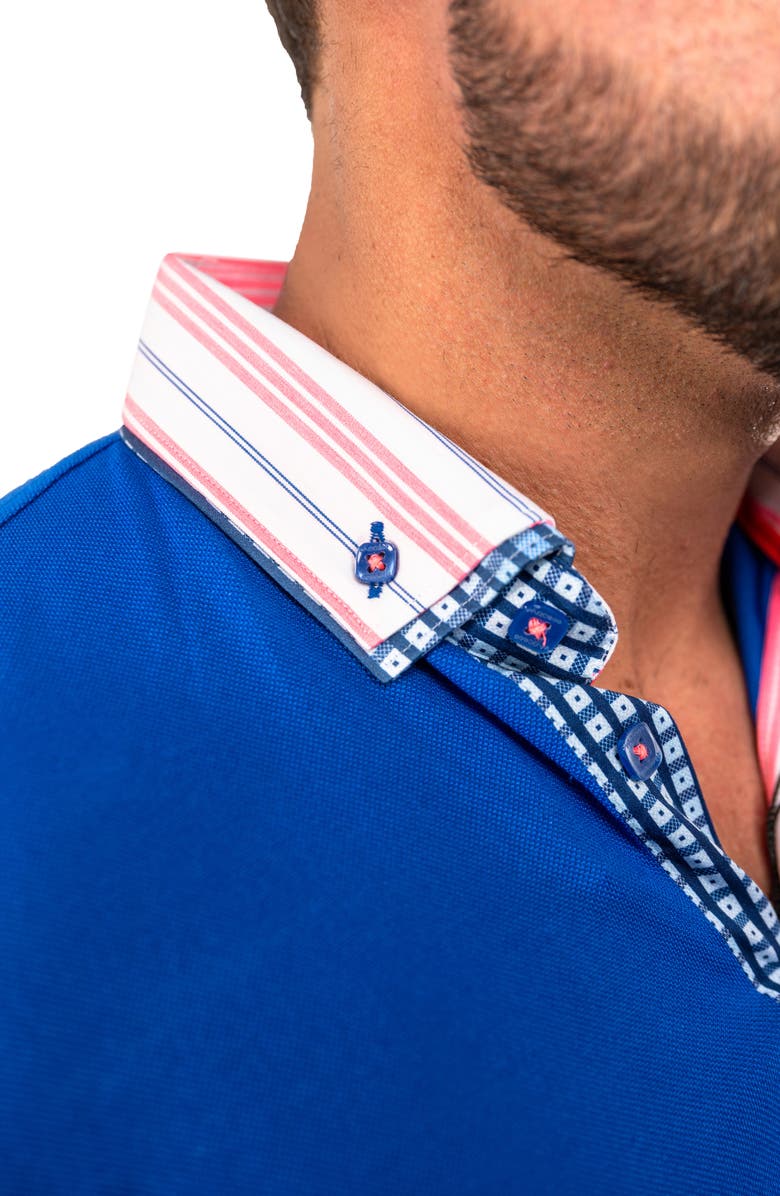 Maceoo Mozartsolidstripe Blue Button-Down Piqué Polo, Alternate, color, Blue