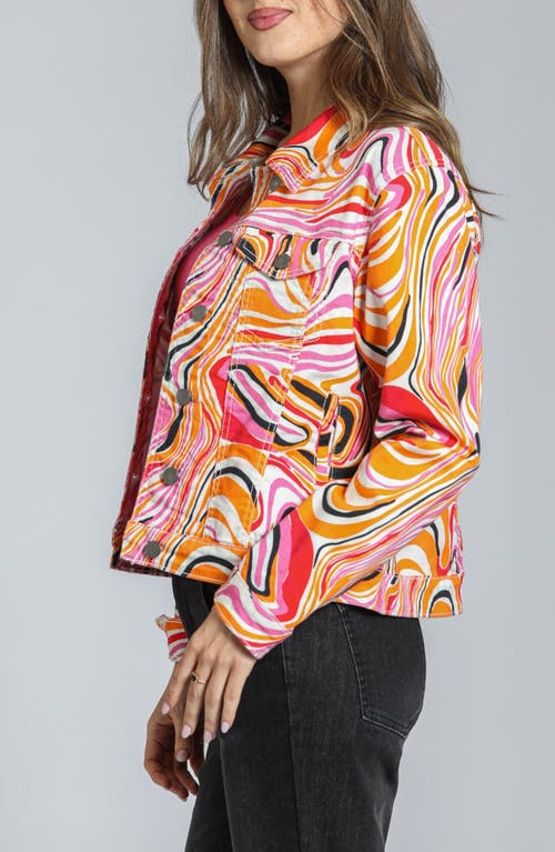 Apny Print Denim Jacket In Pink/orange Multi