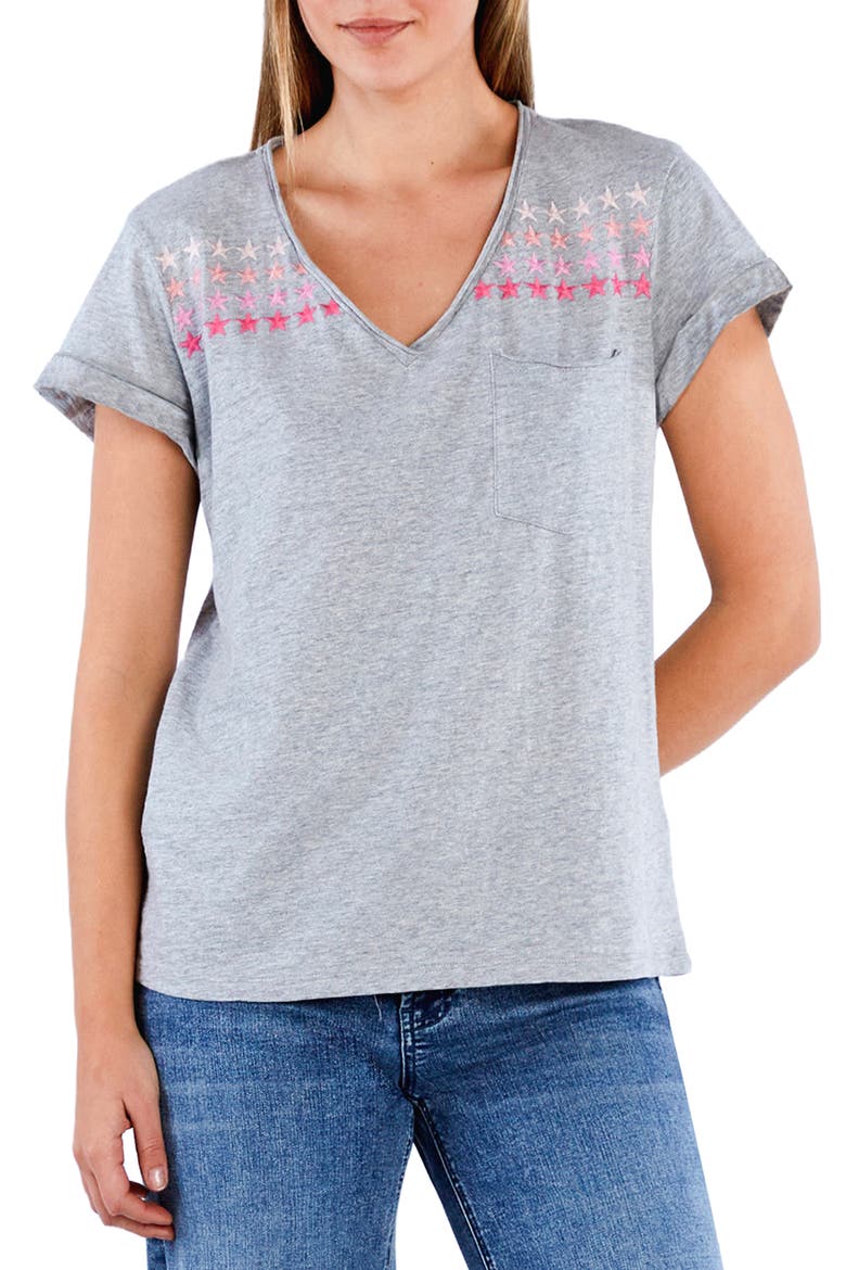 Super Star Embroidered V-Neck T-Shirt, Main, color, GREY/ PINK COMBO