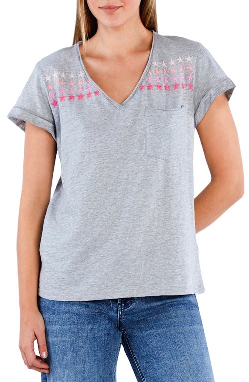 Billy T Super Star Embroidered V-neck T-shirt In Grey/pink Combo