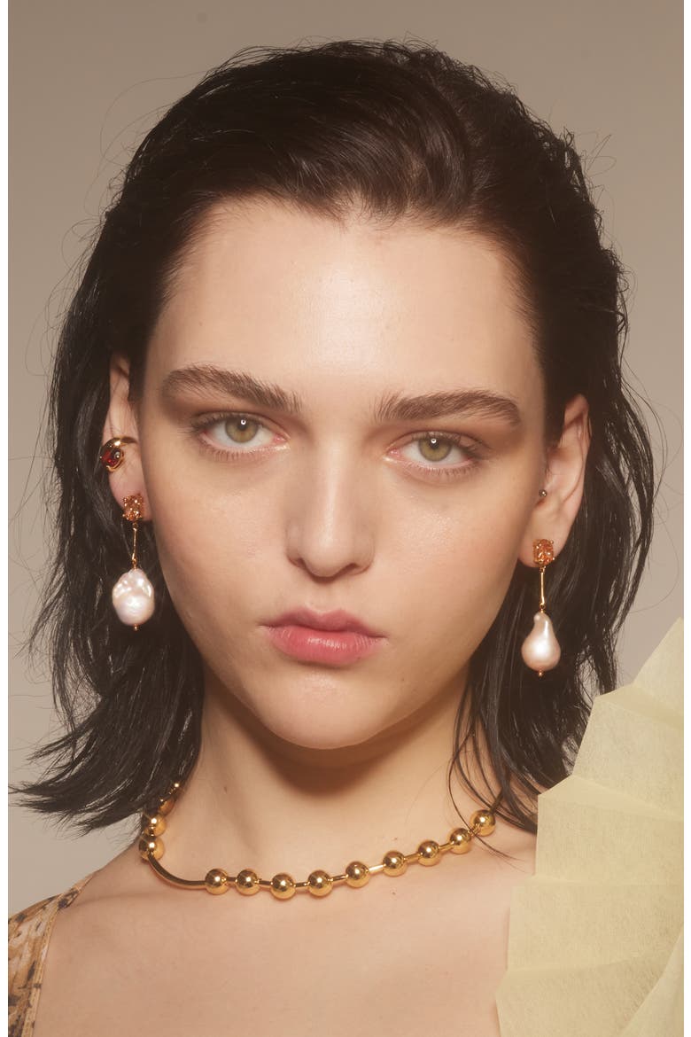 Baroque Pearl Drop Earrings, Alternate, color, GOLD/ PEACH/ PEARL