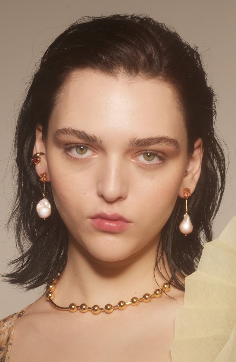 Lady Grey Baroque Pearl Drop Earrings, Alternate, color, Gold/ Peach/ Pearl