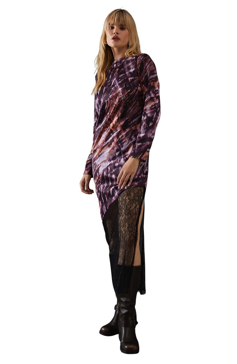 Warehouse Column Lace Panel Midi Dress, Main, color, Multi