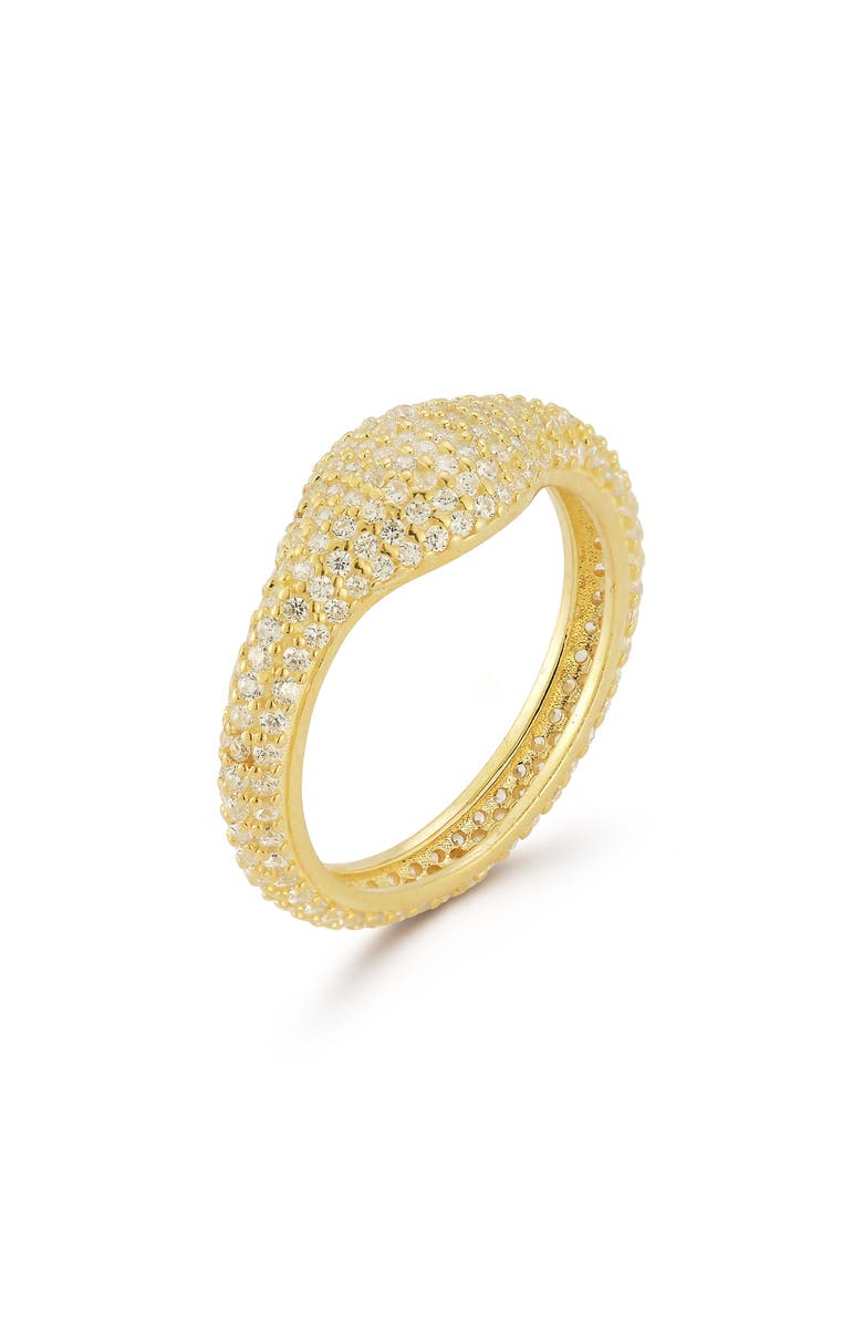 SPHERA MILANO 14K Gold Plate Pavé CZ Signet Ring, Alternate, color, Gold