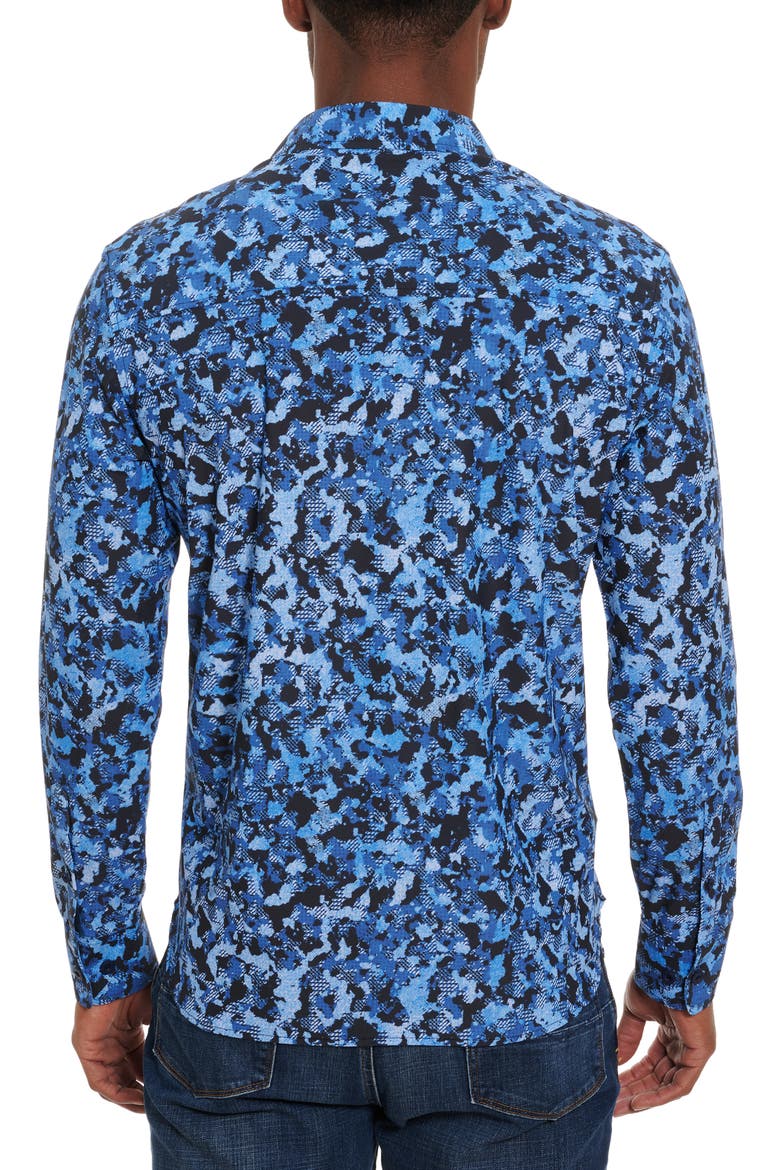 Ellander Camo Stretch Button-Up Performance Shirt, Alternate, color, BLUE MULTI