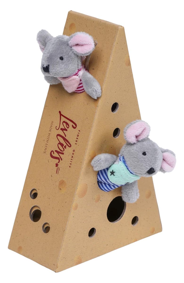 JABBER BALL Set of 2 Fluffy Baby Mice Stuffed Animals in Cheese Box, Alternate, color, Multi