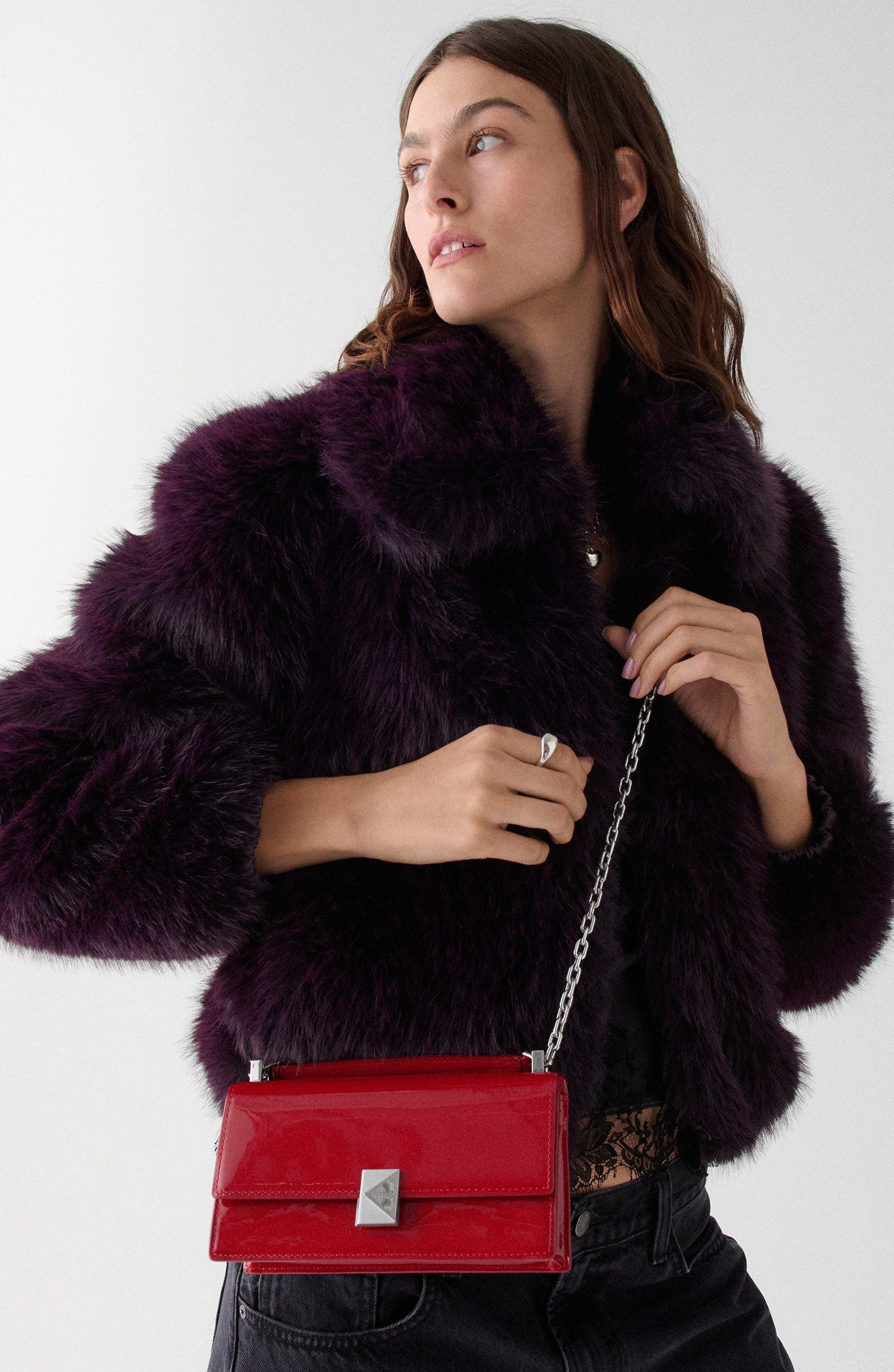 Kate Spade New York mini deco patent leather convertible chain crossbody bag, Alternate, color, Dark Scarlet