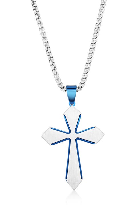 Men's Stainless Steel Brushed Cross Pendant Necklace
