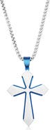 Metallo Men's Stainless Steel Brushed Cross Pendant Necklace