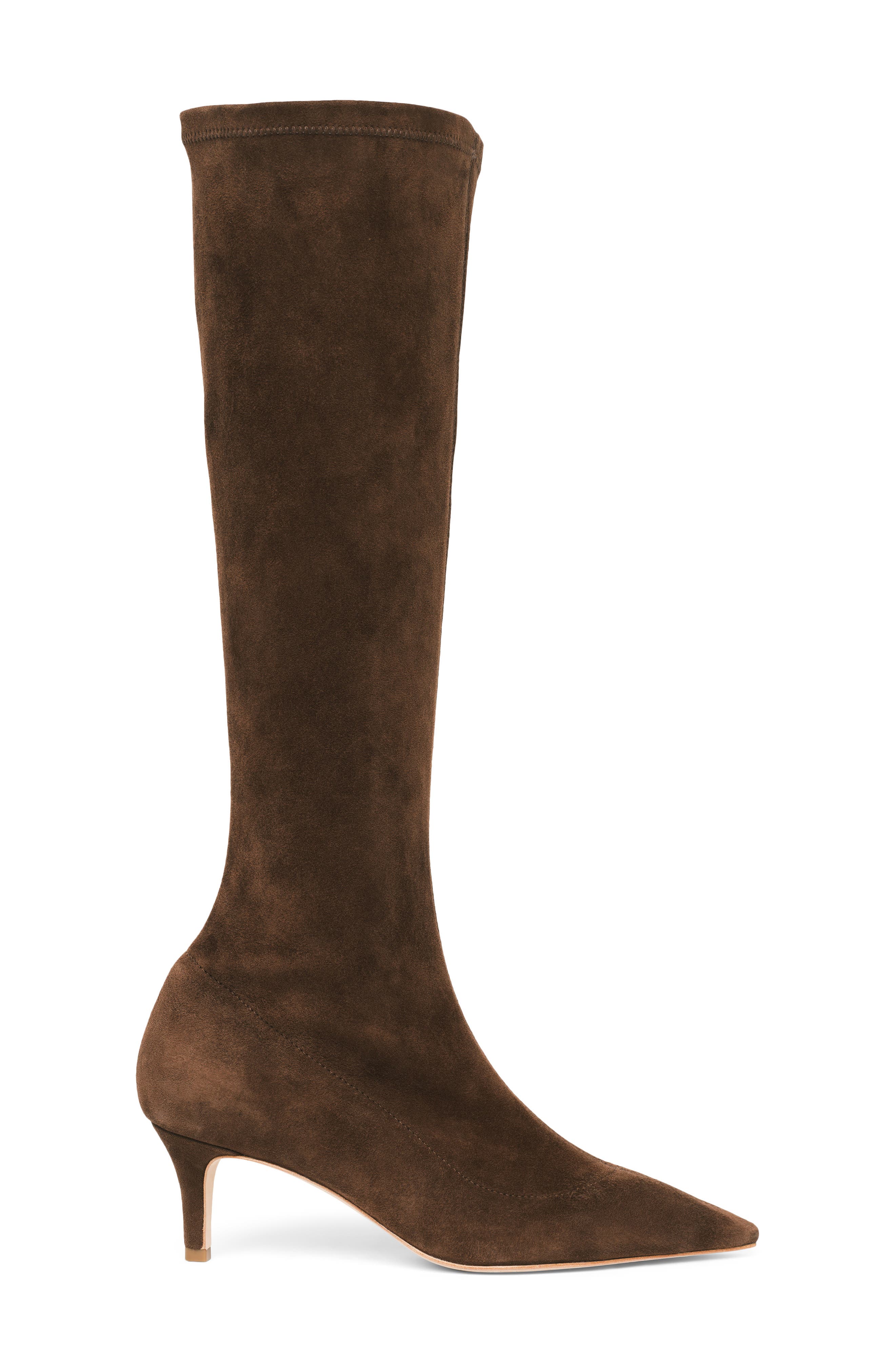 Jade Stretch Suede Knee High Boot, Alternate, color, CHOCOLATE