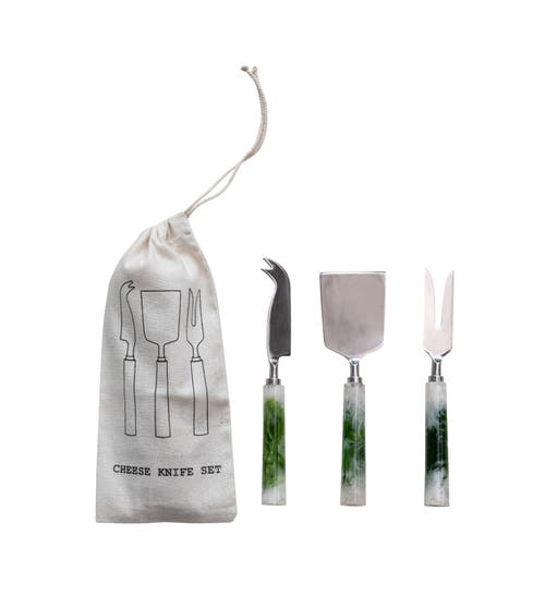 Storied Home 3-piece Stainless Steel Cheese Utensils With Marbled Resin Handles, Green And White In Multi