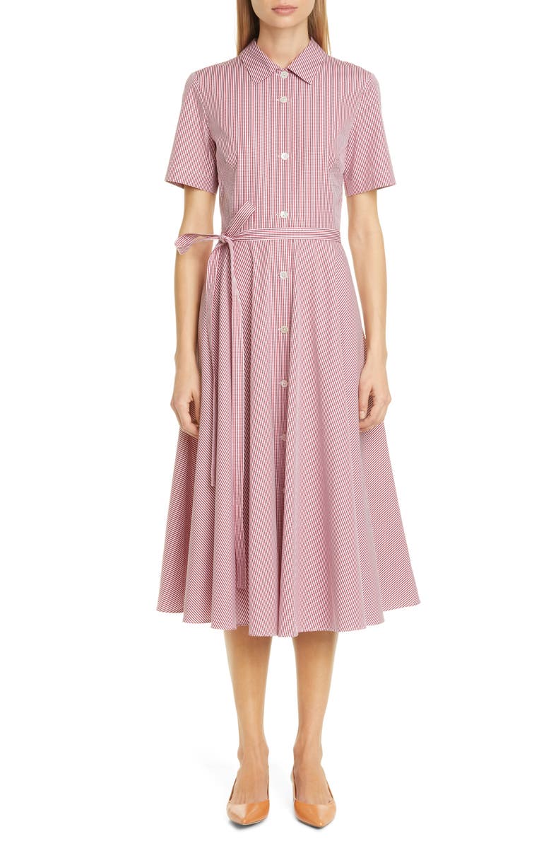 Mansur Gavriel Belted Gingham Midi Shirtdress, Main, color,