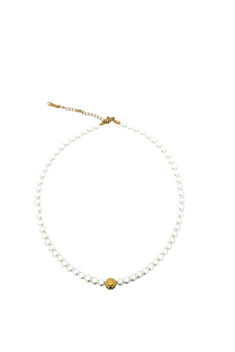 Faux Pearl Beaded Necklace with Gold Accent, Alternate, color, Yellow