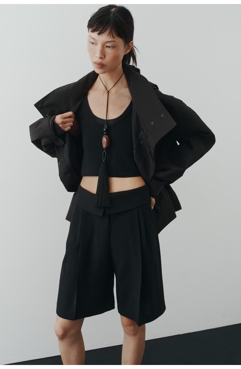 H&M Foldover-waist Bermuda Shorts, Alternate, color, Black