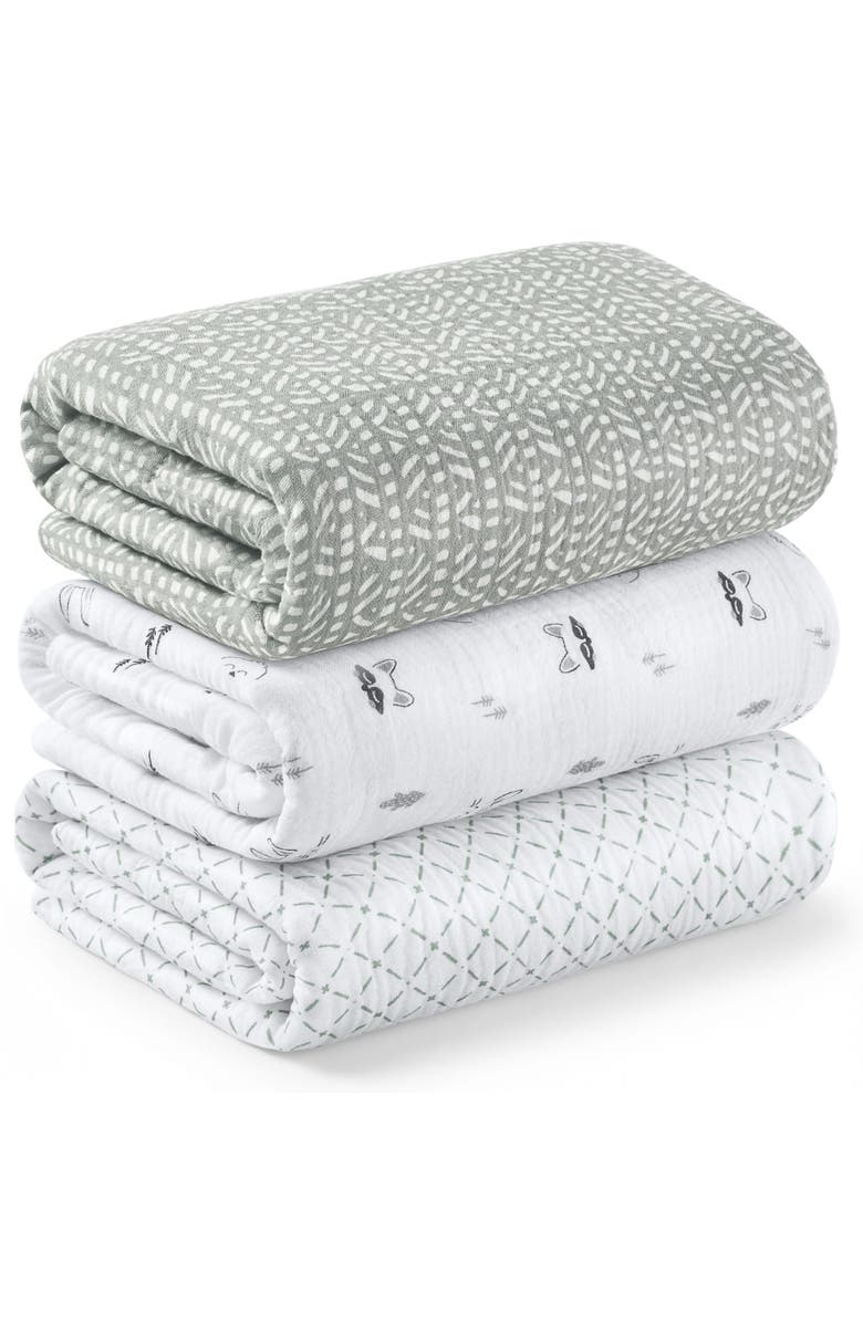 KeaBabies 3-Pack Lyra Muslin Swaddle Blankets, Main, color, Nordic
