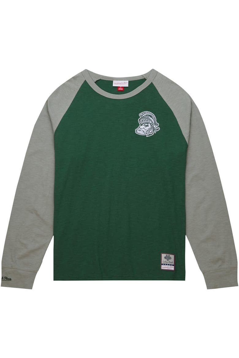 Men's Mitchell & Ness Green Michigan State Spartans Legendary Slub Raglan Long Sleeve T-Shirt, Alternate, color, Green