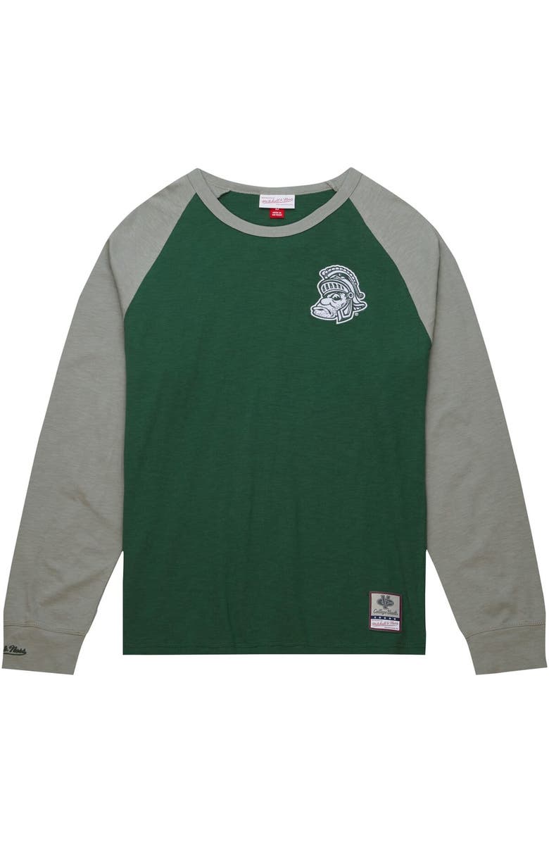 Mitchell & Ness Men's Mitchell & Ness Green Michigan State Spartans Legendary Slub Raglan Long Sleeve T-Shirt, Alternate, color, Green