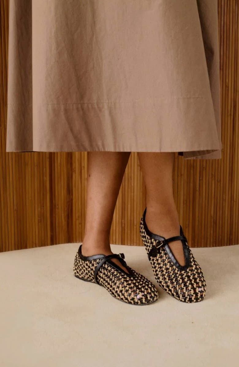 275 Central Izabel Woven Raffia Ballet Flat, Alternate, color, Black