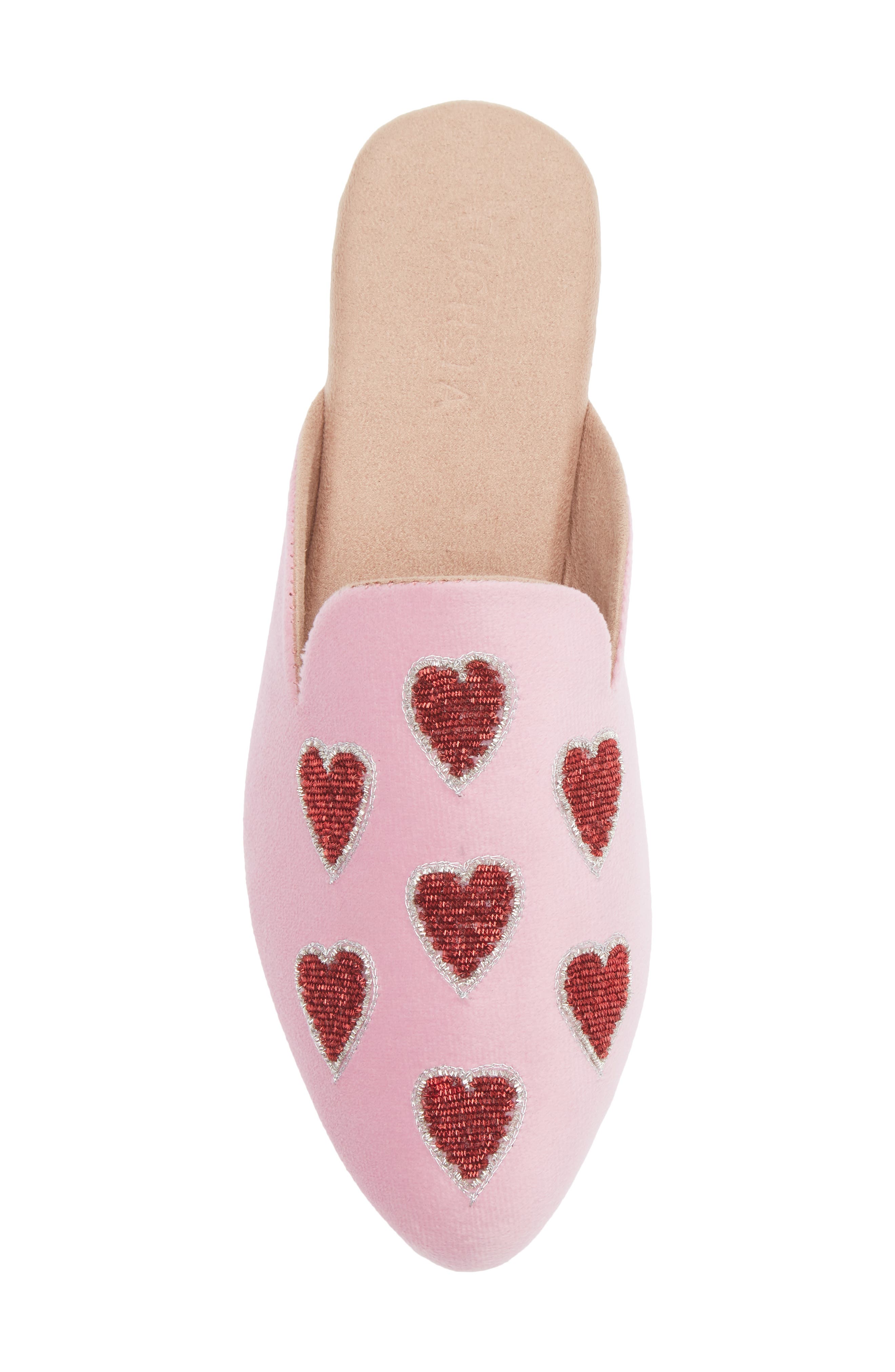 Heart Velvet Flat Mule, Alternate, color, PINK