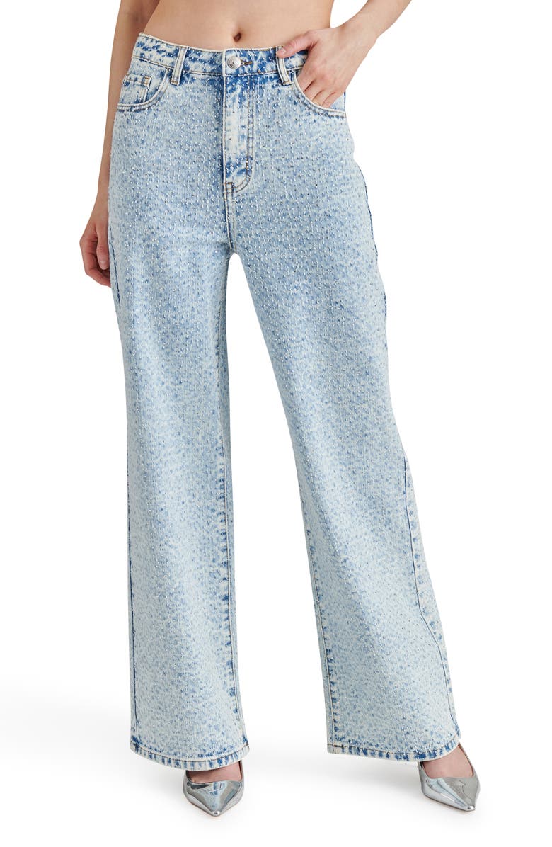 Steve Madden Avaline Embellished Textured Wide Leg Jeans, Main, color, 