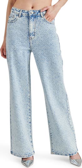 Steve Madden Avaline Embellished Textured Wide Leg Jeans