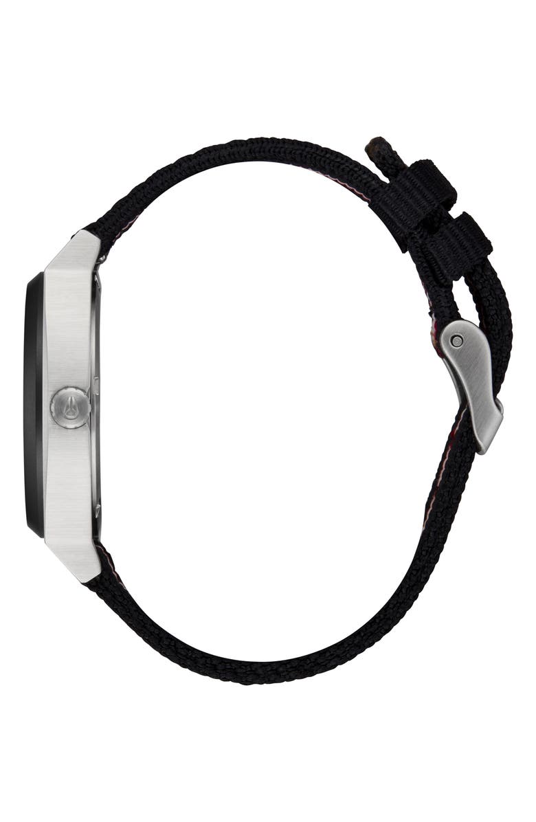 Nixon Time Teller Leather Strap Watch, 37mm, Alternate, color, Silver/ Rosewood/ Black Stripe