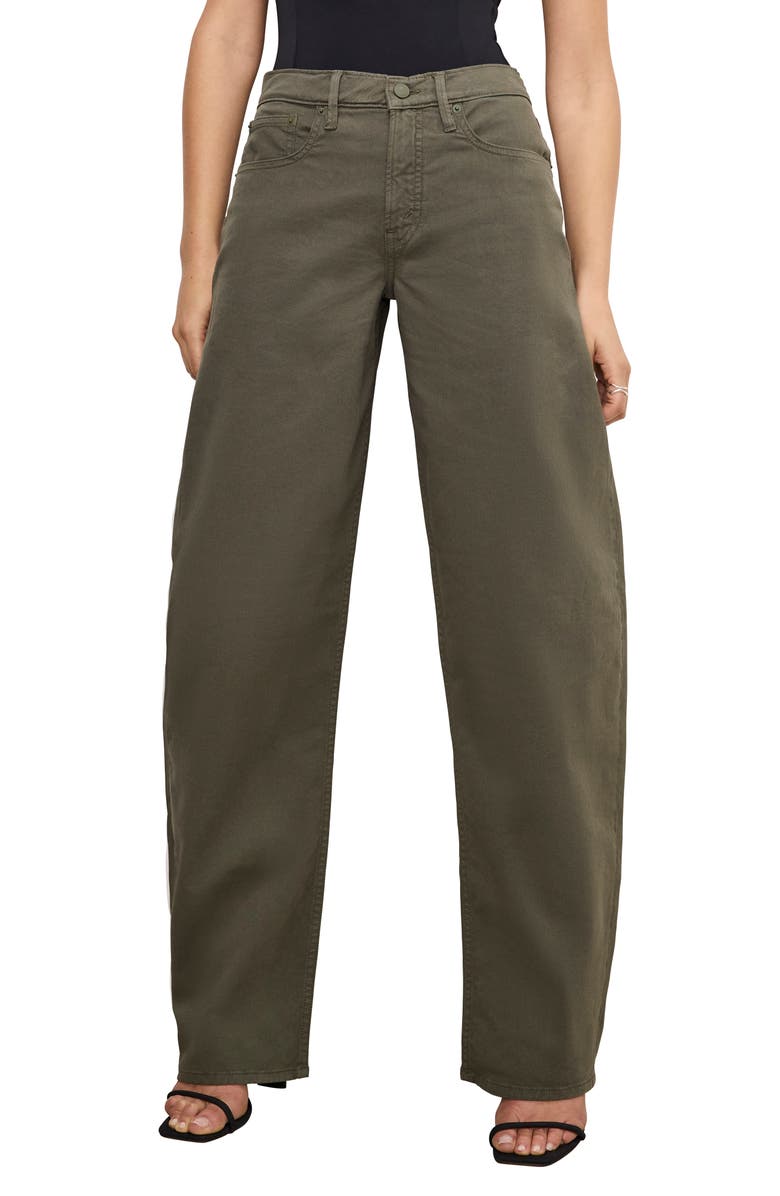 Good American Good Barrel High Waist Relaxed Barrel Twill Pants, Main, color, Fatigue