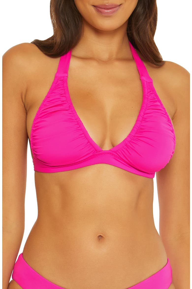 Santorini Halter Neck Bikini Top, Main, color, PINK FLAMBE
