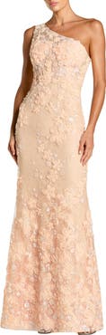 Mac Duggal One Shoulder Floral Embroidered Column Gown