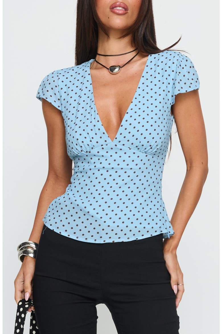Dalanna Cap Sleeve Tie Back Top, Main, color, BLUE POLKA