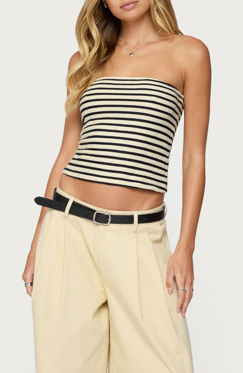 EDIKTED Odora Stripe Tube Top, Main, color, Cream-And-Navy